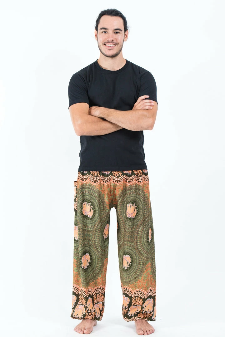 HaremPants.com Mandala Elephant Men's Elephant Pants In Olive 3 HaremPants.com Mandala Elephant Men's Elephant Pants In Olive