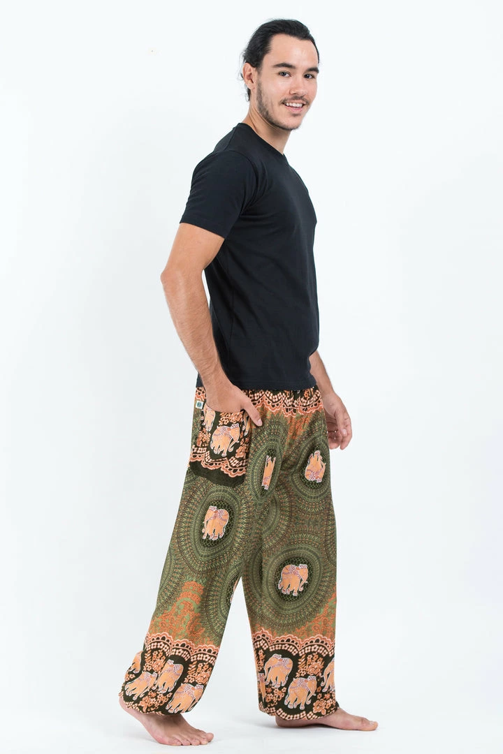 HaremPants.com Mandala Elephant Men's Elephant Pants In Olive 5 HaremPants.com Mandala Elephant Men's Elephant Pants In Olive