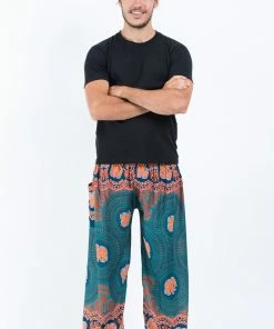 HaremPants.com Mandala Elephant Men's Elephant Pants In Turquoise
