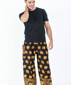 HaremPants.com Golden Elephant Men's Elephant Pants In Black