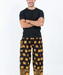 HaremPants.com Golden Elephant Men's Elephant Pants In Black