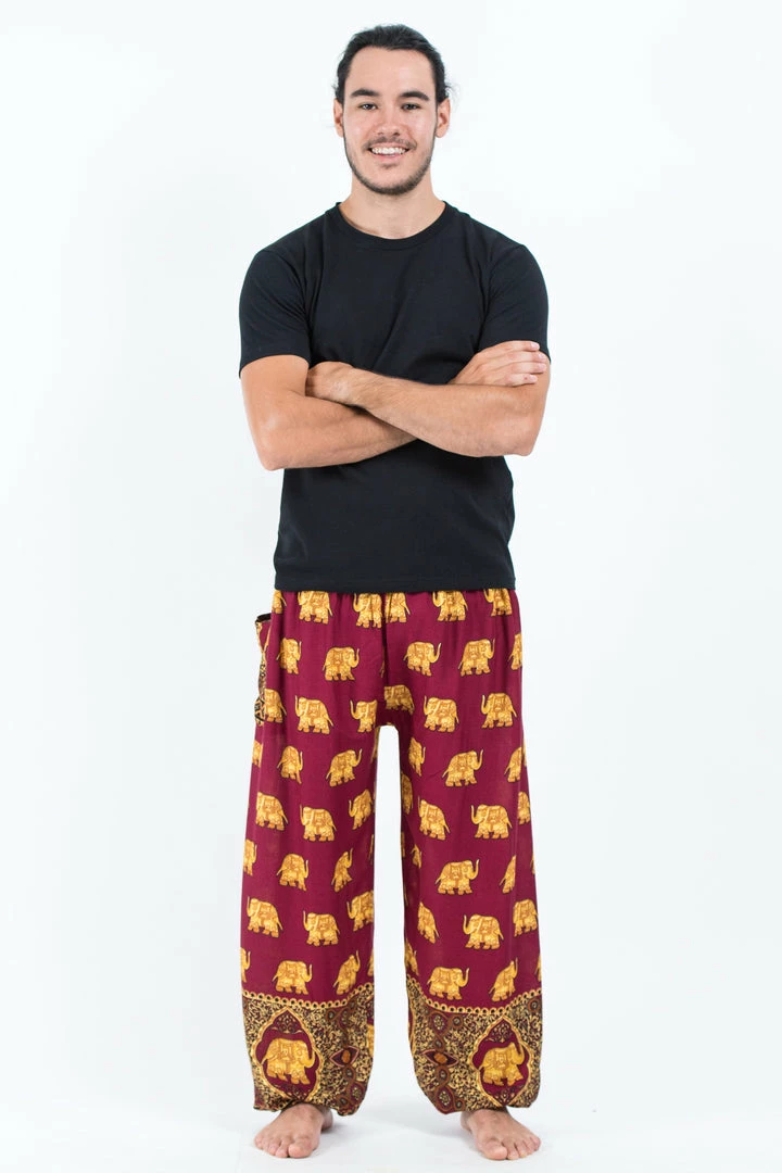 HaremPants.com Golden Elephant Men's Elephant Pants In Maroon 3 HaremPants.com Golden Elephant Men's Elephant Pants In Maroon