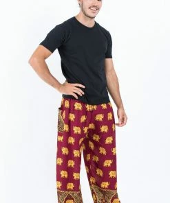 HaremPants.com Golden Elephant Men's Elephant Pants In Maroon 9 HaremPants.com Golden Elephant Men's Elephant Pants In Maroon