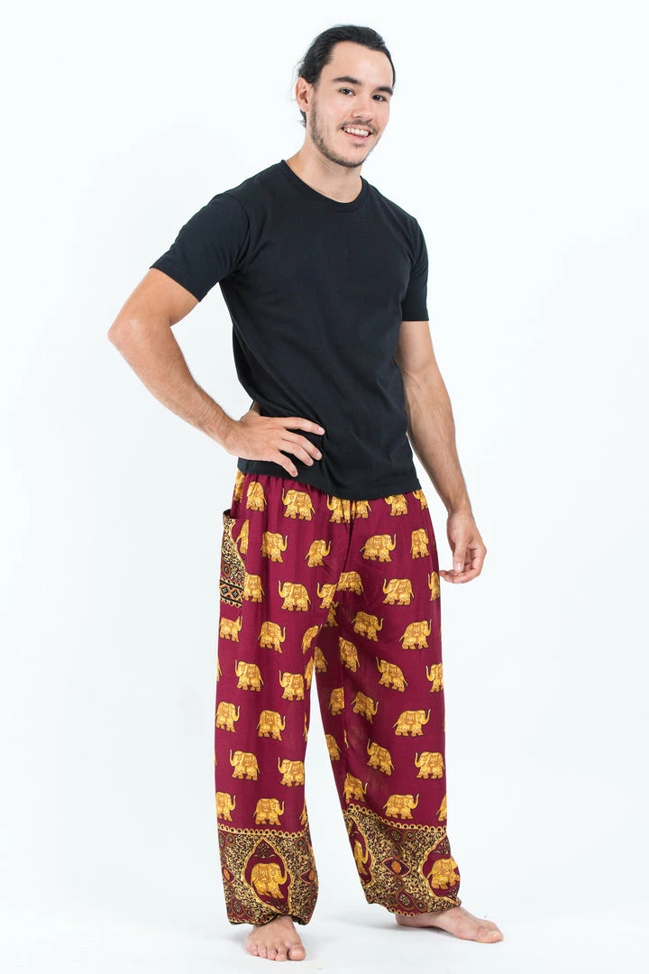 HaremPants.com Golden Elephant Men's Elephant Pants In Maroon 6 HaremPants.com Golden Elephant Men's Elephant Pants In Maroon