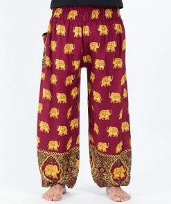 HaremPants.com Golden Elephant Men's Elephant Pants In Maroon