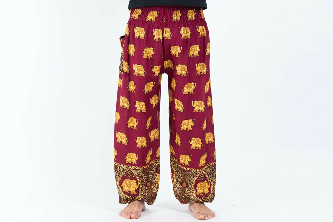 HaremPants.com Golden Elephant Men's Elephant Pants In Maroon 4 HaremPants.com Golden Elephant Men's Elephant Pants In Maroon