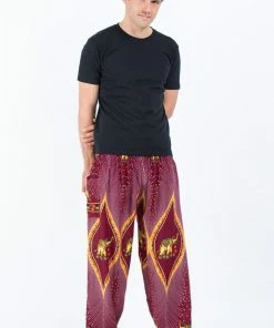 HaremPants.com Peacock Elephant Men's Elephant Pants In Red