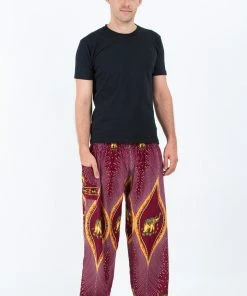 HaremPants.com Peacock Elephant Men's Elephant Pants In Red