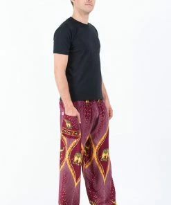 HaremPants.com Peacock Elephant Men's Elephant Pants In Red