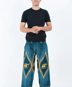 HaremPants.com Peacock Elephant Men's Elephant Pants In Turquoise