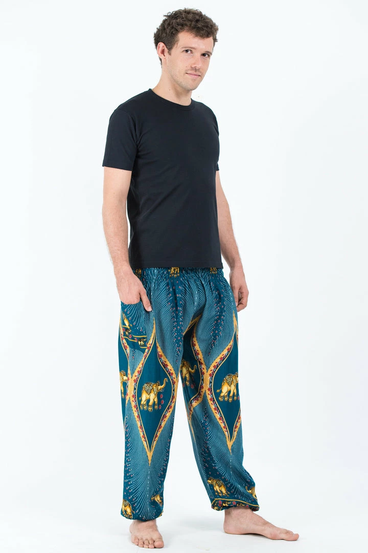 HaremPants.com Peacock Elephant Men's Elephant Pants In Turquoise 5 HaremPants.com Peacock Elephant Men's Elephant Pants In Turquoise