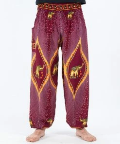 HaremPants.com Peacock Elephant Men's Elephant Pants In Red