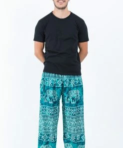 HaremPants.com Marble Elephant Men's Elephant Pants In Turquoise