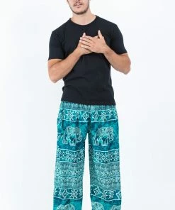 HaremPants.com Marble Elephant Men's Elephant Pants In Turquoise