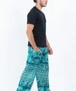 HaremPants.com Marble Elephant Men's Elephant Pants In Turquoise