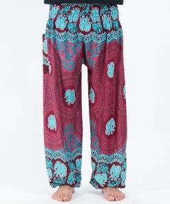 HaremPants.com Mandala Elephant Men's Elephant Pants In Red