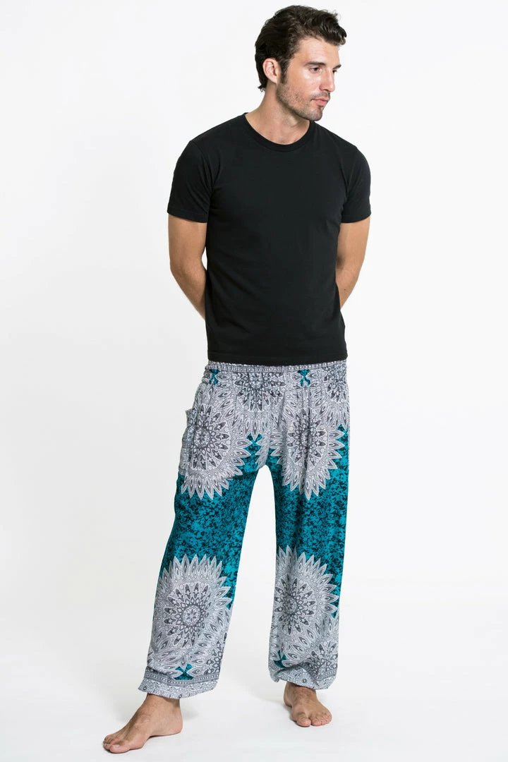 HaremPants.com Marble Mandalas Men's Harem Pants In Turquoise 3 HaremPants.com Marble Mandalas Men's Harem Pants In Turquoise