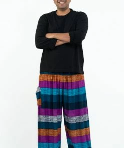 HaremPants.com Plus Size Boho Blue Striped Men's Harem Pants