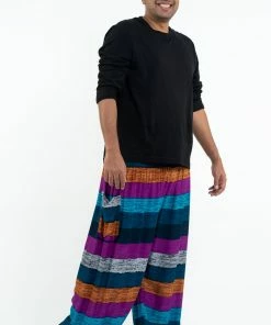 HaremPants.com Plus Size Boho Blue Striped Men's Harem Pants