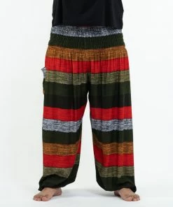 HaremPants.com Plus Size Boho Green Striped Men's Harem Pants