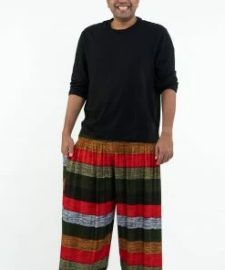 HaremPants.com Plus Size Boho Green Striped Men's Harem Pants