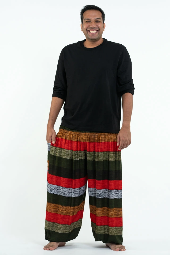 HaremPants.com Plus Size Boho Green Striped Men's Harem Pants 3 HaremPants.com Plus Size Boho Green Striped Men's Harem Pants