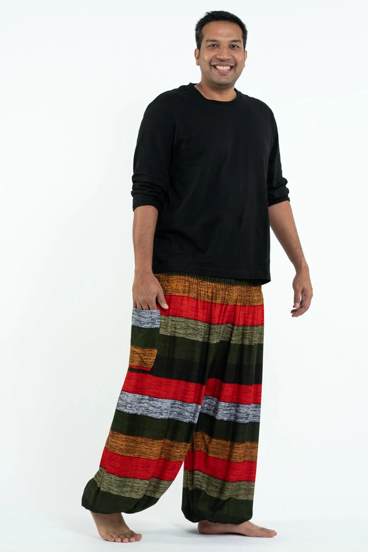 HaremPants.com Plus Size Boho Green Striped Men's Harem Pants 5 HaremPants.com Plus Size Boho Green Striped Men's Harem Pants