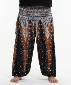 HaremPants.com Plus Size Peacock Feathers Men's Harem Pants In Black