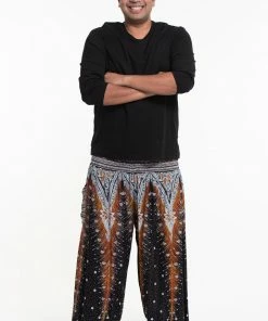 HaremPants.com Plus Size Peacock Feathers Men's Harem Pants In Black