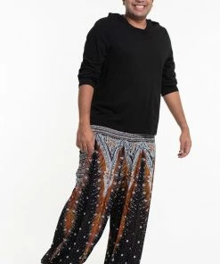 HaremPants.com Plus Size Peacock Feathers Men's Harem Pants In Black