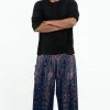 HaremPants.com Plus Size Peacock Feathers Men's Harem Pants In Blue