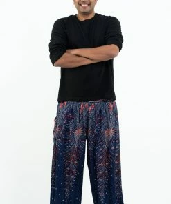 HaremPants.com Plus Size Peacock Feathers Men's Harem Pants In Blue