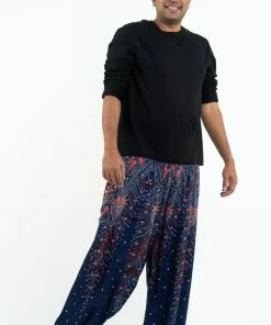 HaremPants.com Plus Size Peacock Feathers Men's Harem Pants In Blue