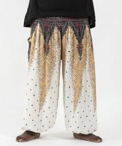HaremPants.com Plus Size Peacock Feathers Men's Harem Pants In White