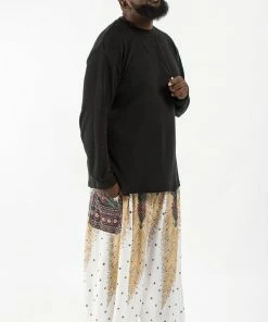 HaremPants.com Plus Size Peacock Feathers Men's Harem Pants In White