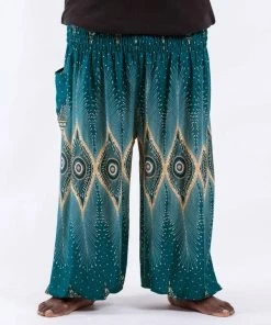 HaremPants.com Plus Size Diamond Peacock Men's Harem Pants In Turquoise