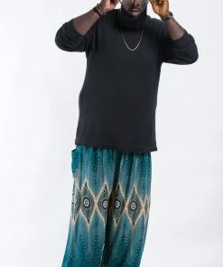 HaremPants.com Plus Size Diamond Peacock Men's Harem Pants In Turquoise