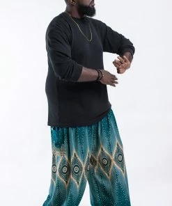 HaremPants.com Plus Size Diamond Peacock Men's Harem Pants In Turquoise