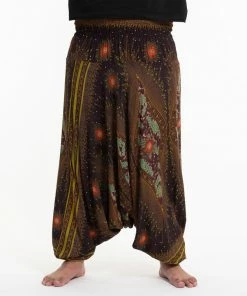 HaremPants.com Plus Size Peacock Eyes Drop Crotch Men's Harem Pants In Brown