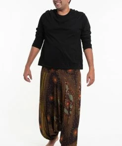 HaremPants.com Plus Size Peacock Eyes Drop Crotch Men's Harem Pants In Brown