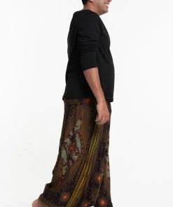 HaremPants.com Plus Size Peacock Eyes Drop Crotch Men's Harem Pants In Brown
