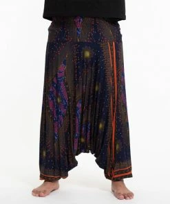 HaremPants.com Plus Size Peacock Eyes Drop Crotch Men's Harem Pants In Navy