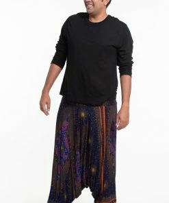 HaremPants.com Plus Size Peacock Eyes Drop Crotch Men's Harem Pants In Navy