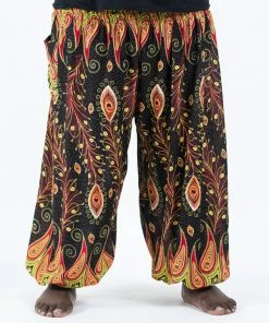 HaremPants.com Plus Size Peacock Paisley Men's Harem Pants In Black