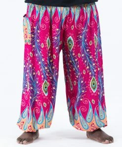 HaremPants.com Plus Size Peacock Paisley Men's Harem Pants In Pink