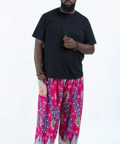 HaremPants.com Plus Size Peacock Paisley Men's Harem Pants In Pink