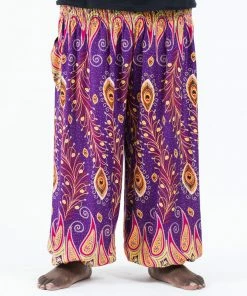 HaremPants.com Plus Size Peacock Paisley Men's Harem Pants In Purple