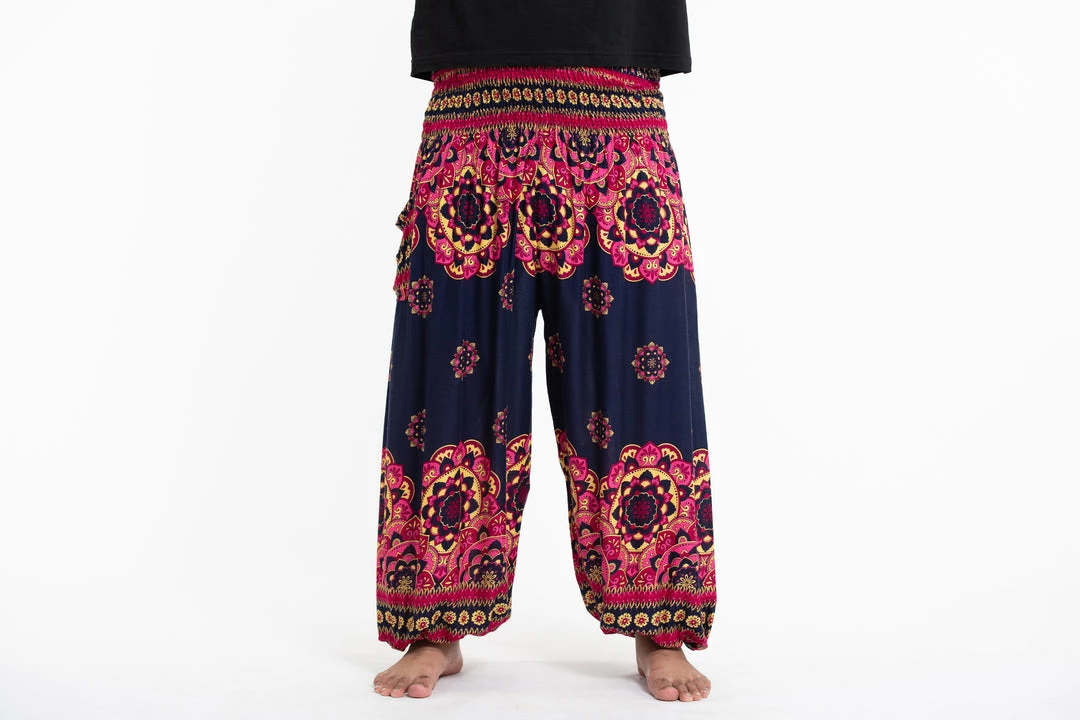HaremPants.com Plus Size Lotus Mandalas Men's Harem Pants In Navy 4 HaremPants.com Plus Size Lotus Mandalas Men's Harem Pants In Navy