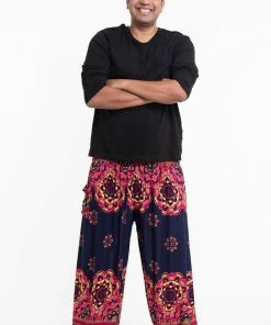 HaremPants.com Plus Size Lotus Mandalas Men's Harem Pants In Navy