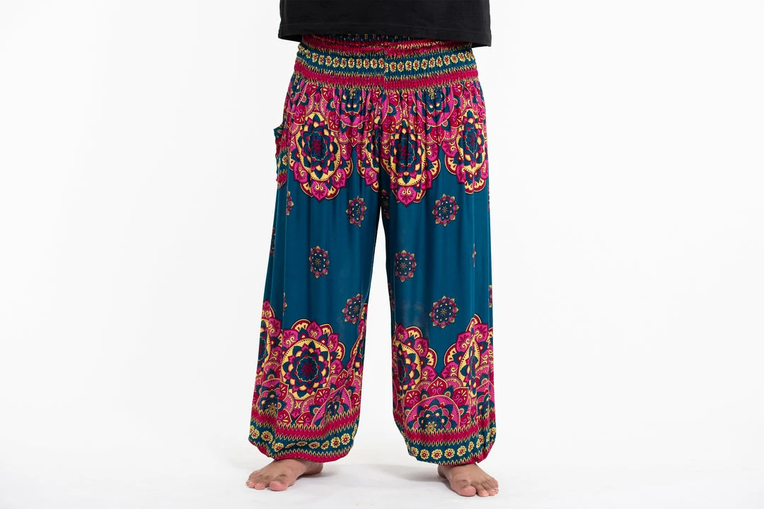 HaremPants.com Plus Size Lotus Mandalas Men's Harem Pants In Turquoise 4 HaremPants.com Plus Size Lotus Mandalas Men's Harem Pants In Turquoise